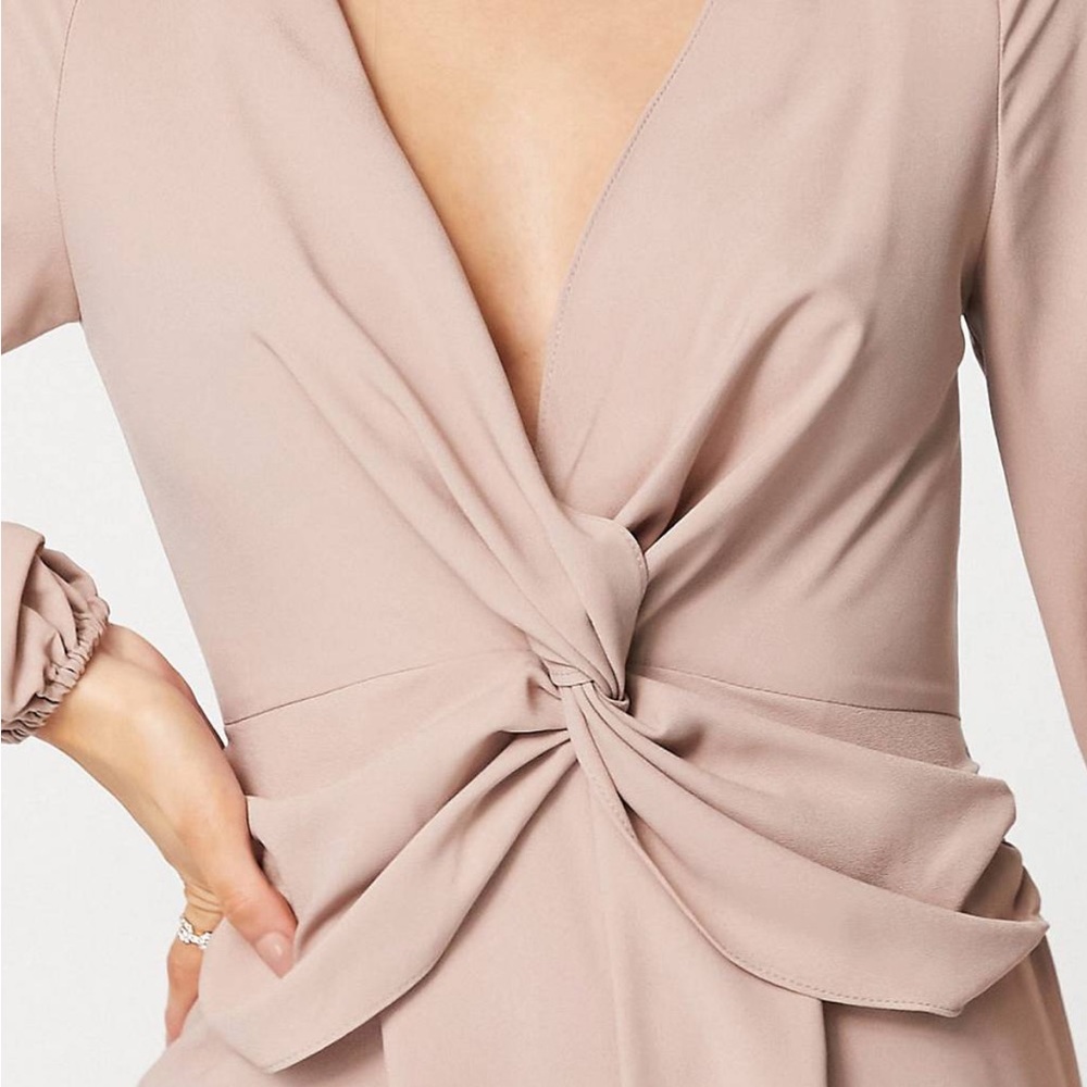 ASOS Blush Twist-Front Long Sleeve Jumpsuit - Picture 2 of 4